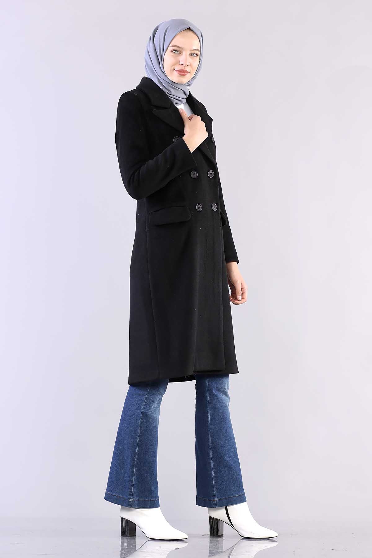 8519 Kaşe Kaban 38-44 - Siyah - 3