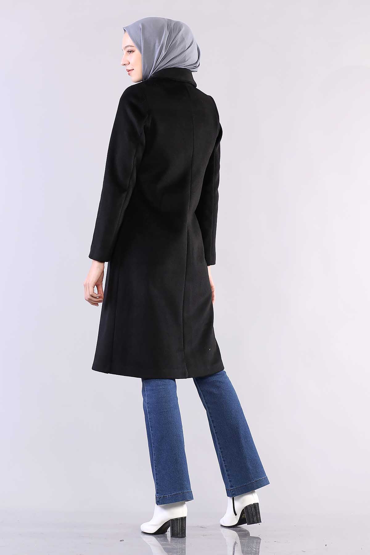 8519 Kaşe Kaban 38-44 - Siyah - 5