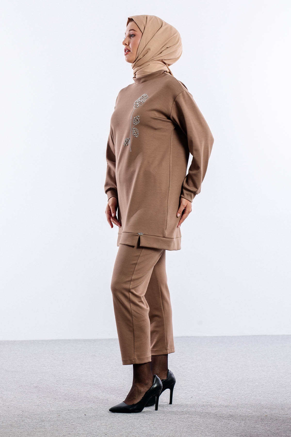 8660 Takim 38-46 Omuzda Gul Desen Tas - S_kahve - 3