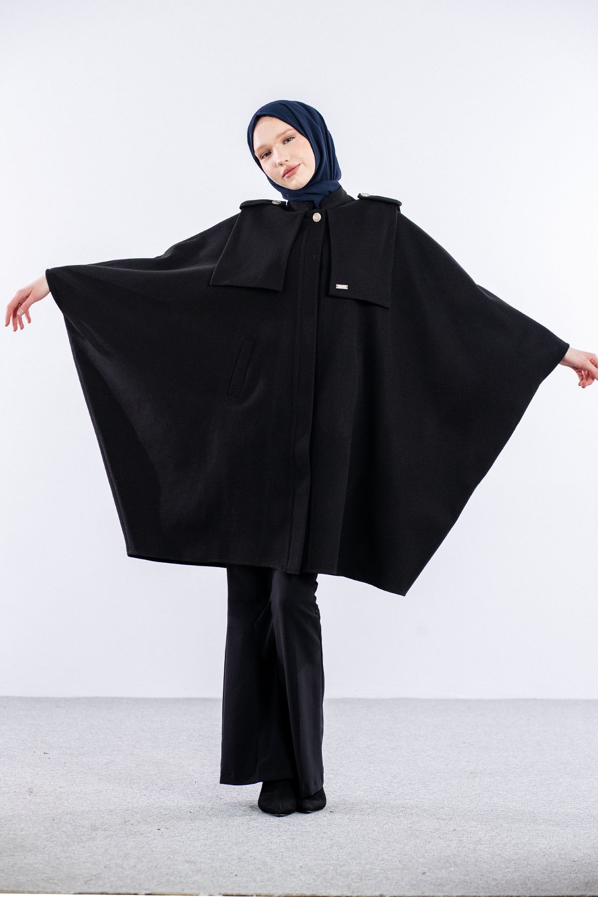 9059 Kaşe Pelerin Tek - Siyah - 2