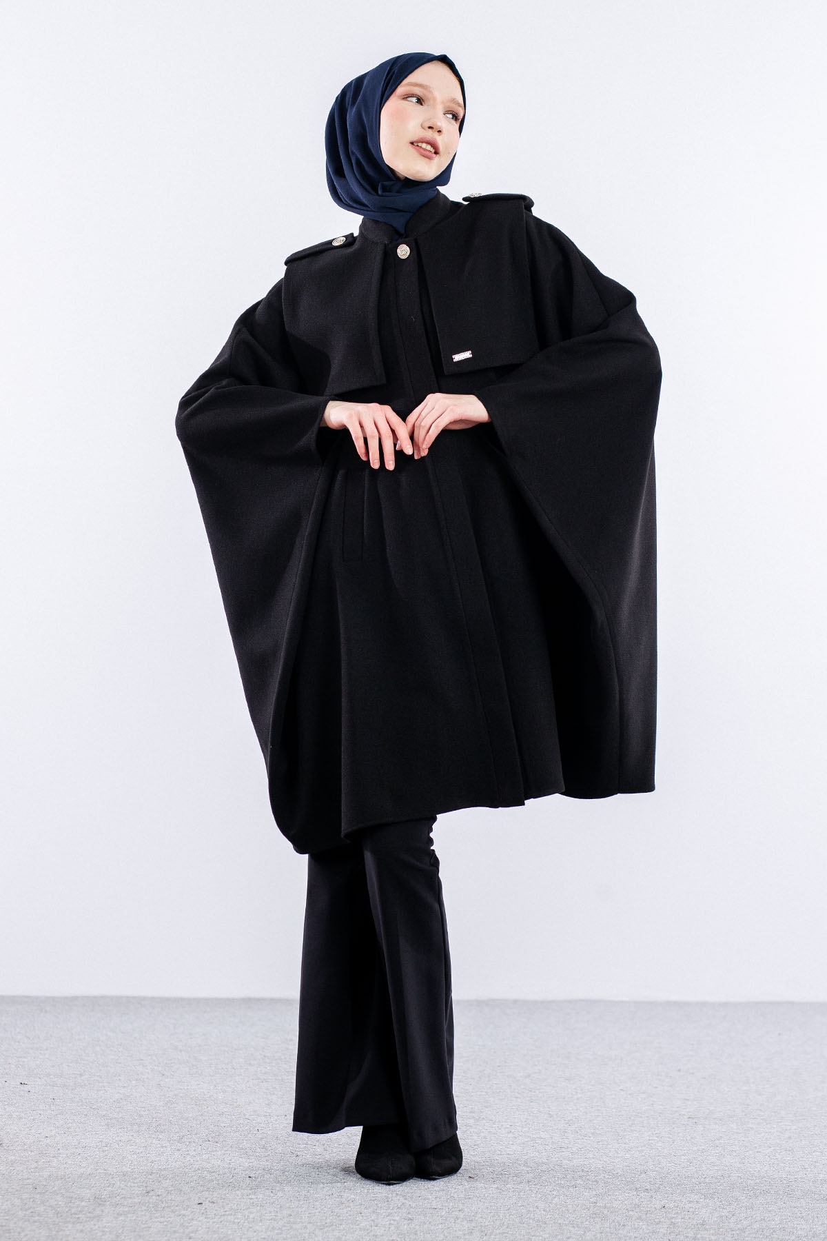 9059 Kaşe Pelerin Tek - Siyah - 3