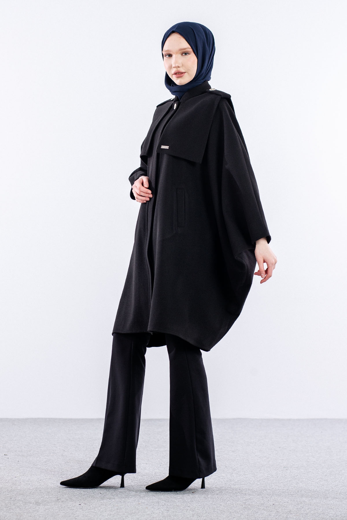 9059 Kaşe Pelerin Tek - Siyah - 4