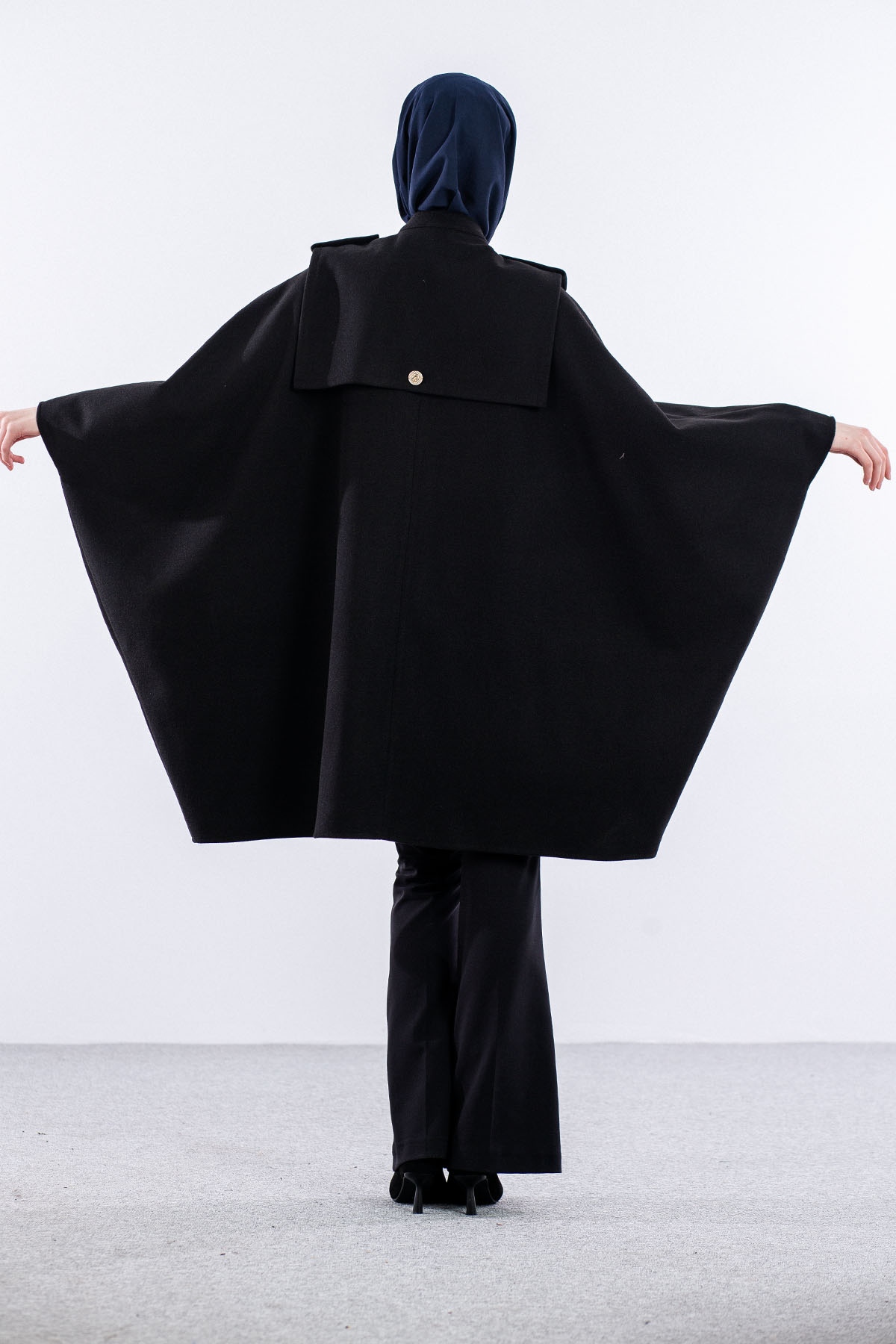 9059 Kaşe Pelerin Tek - Siyah - 6