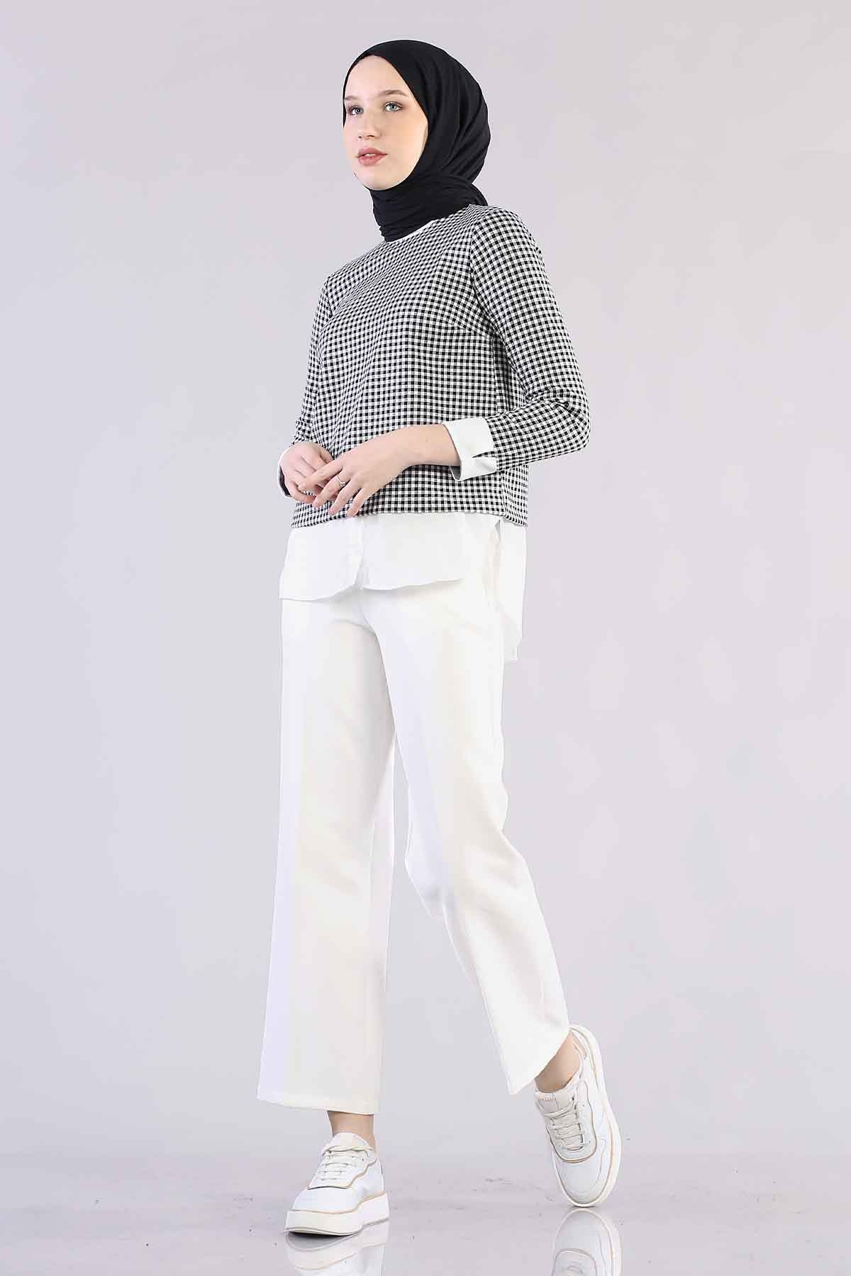 9113 Gömlekli Bluz 38-44 - Siyah_beyaz - 1