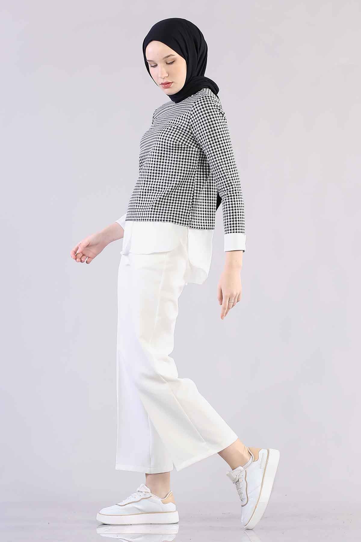 9113 Gömlekli Bluz 38-44 - Siyah_beyaz - 2