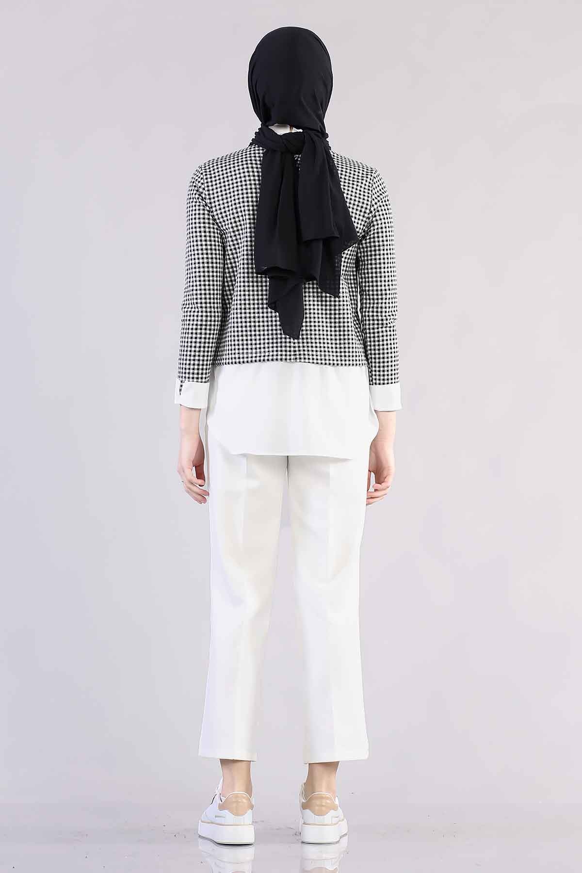 9113 Gömlekli Bluz 38-44 - Siyah_beyaz - 4