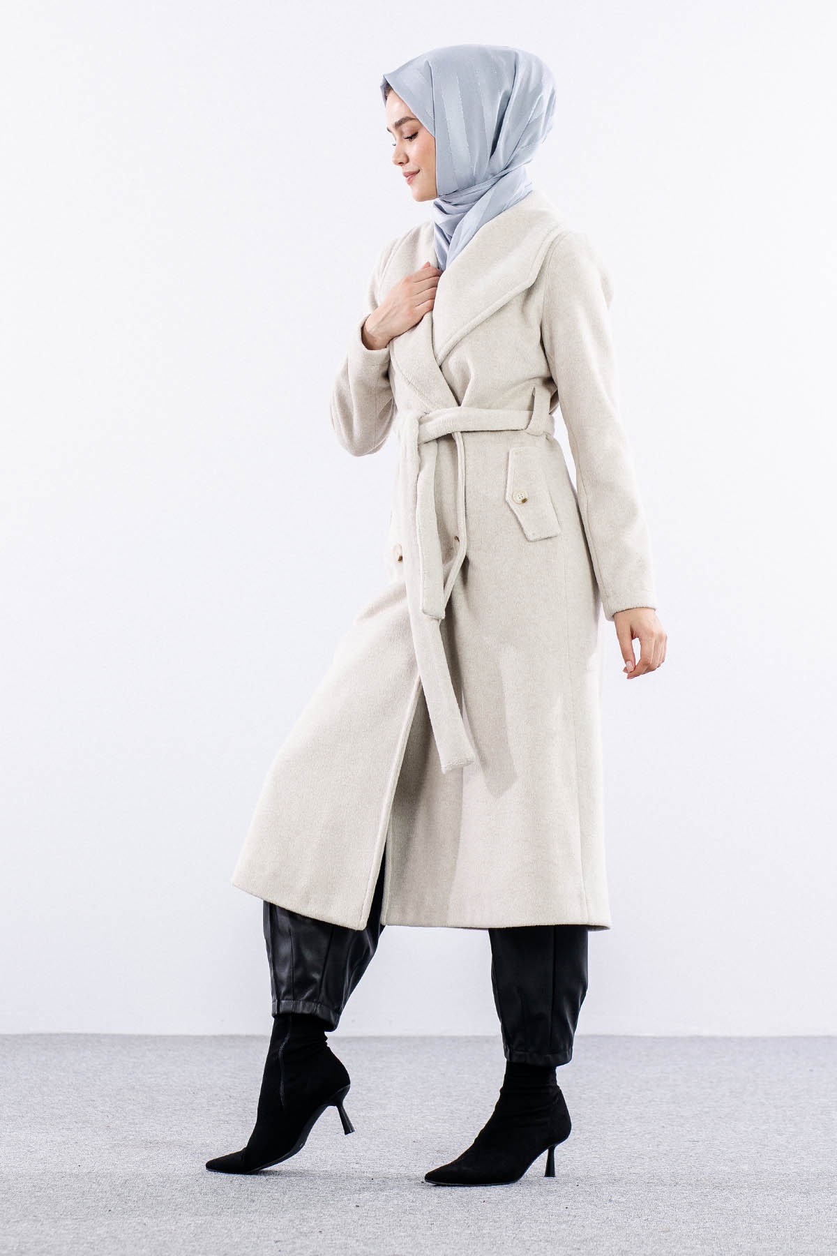 9144 Kaşe Kaban 36-48 - Ekru - 5