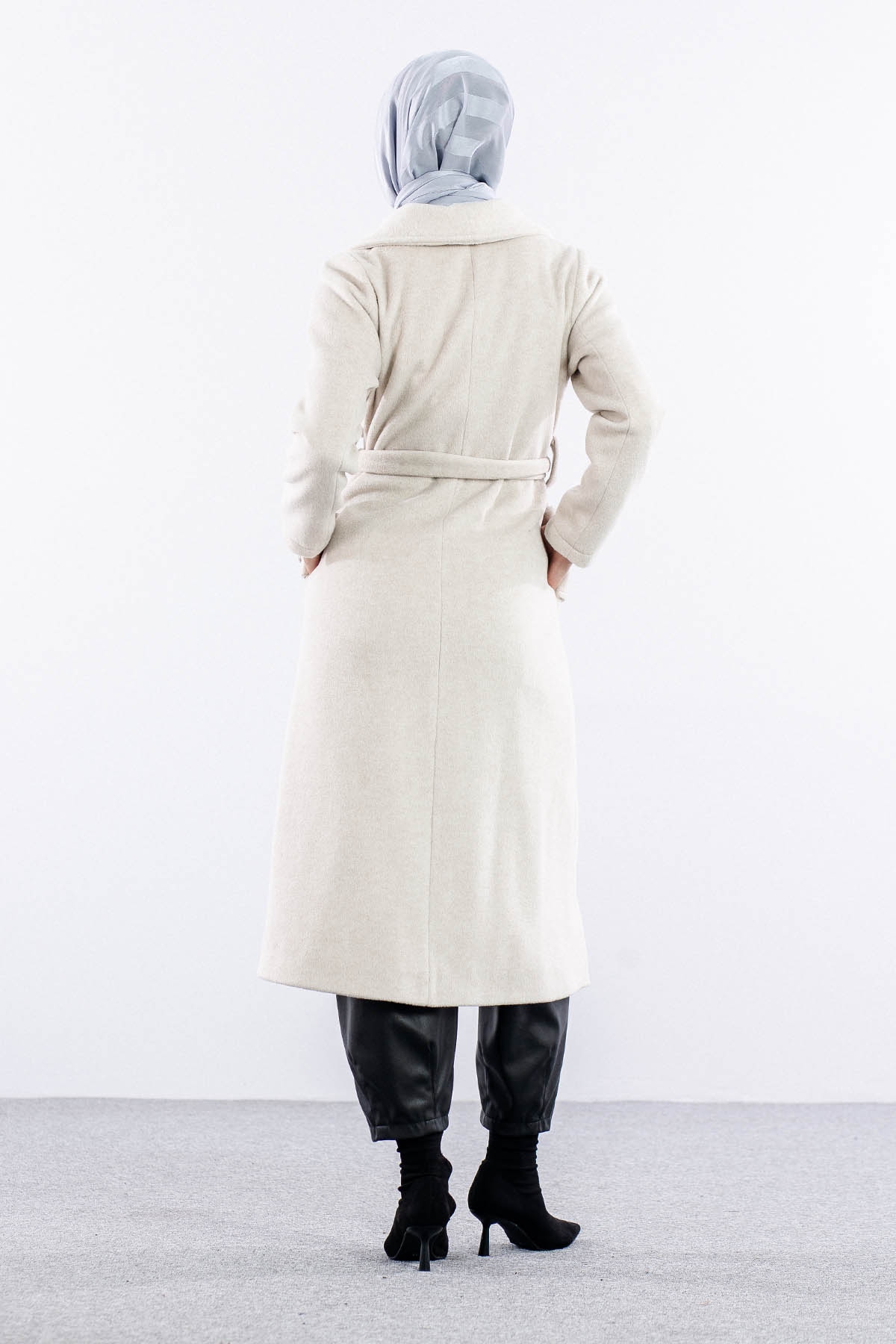 9144 Kaşe Kaban 36-48 - Ekru - 6