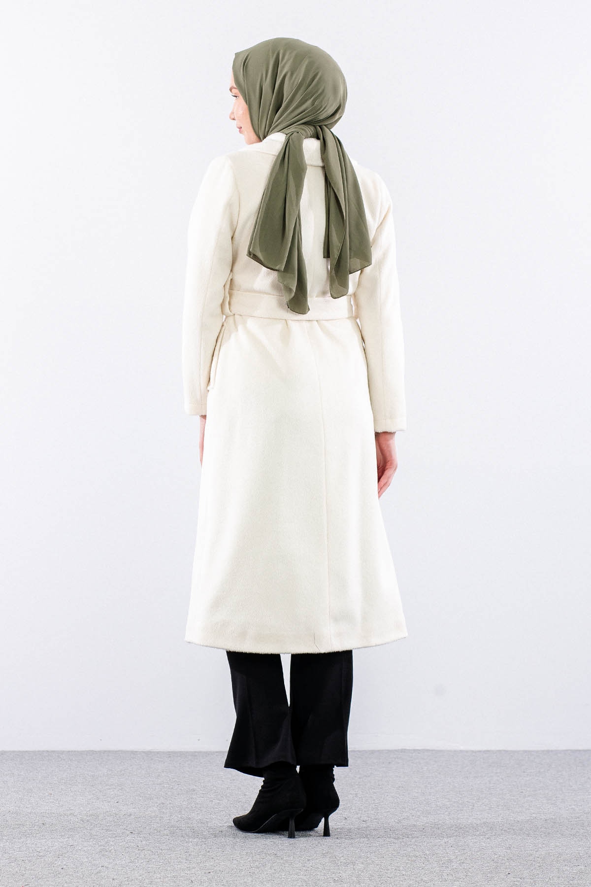 9144 Kaşe Kaban 38-48 - Ekru - 5