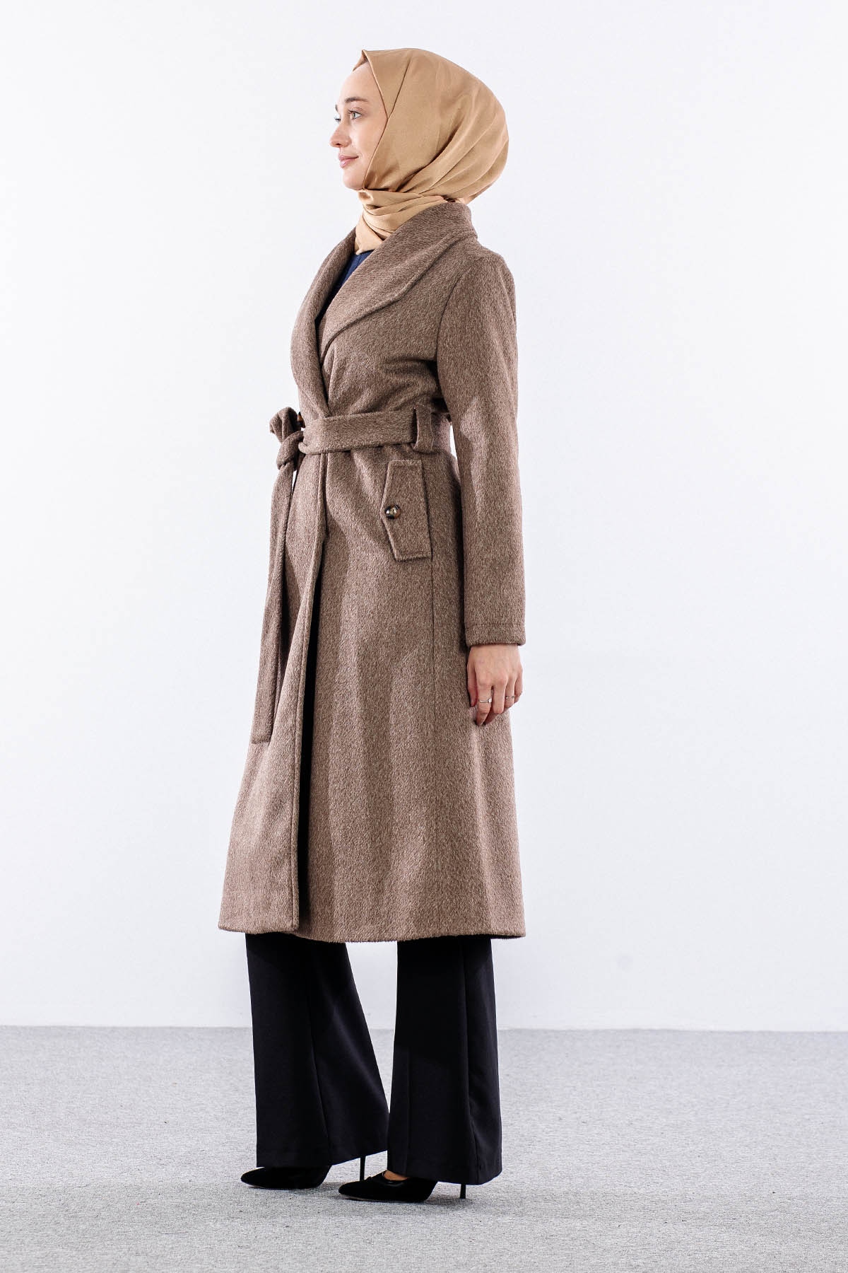 9144 Kaşe Kaban 38-48 - Kahve - 4