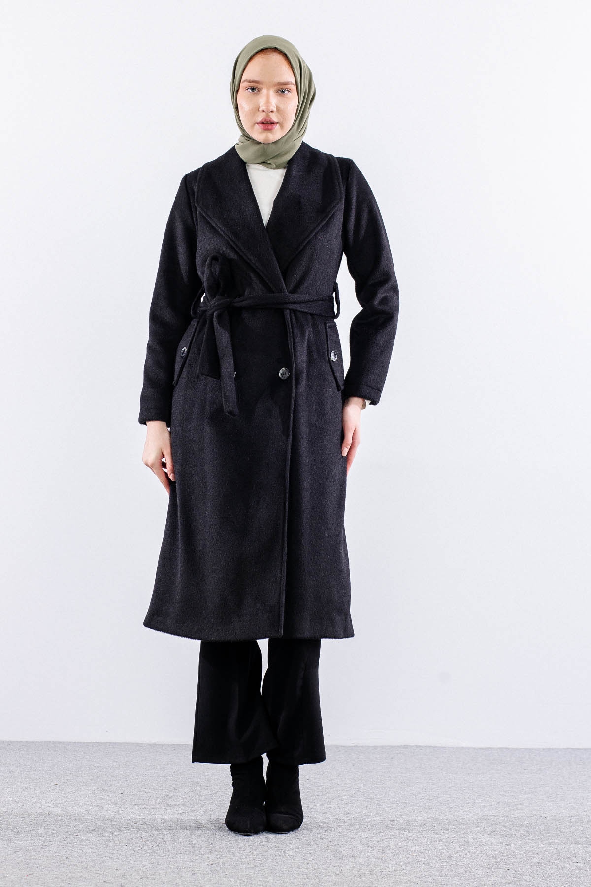 9144 Kaşe Kaban 38-48 - Siyah - 2