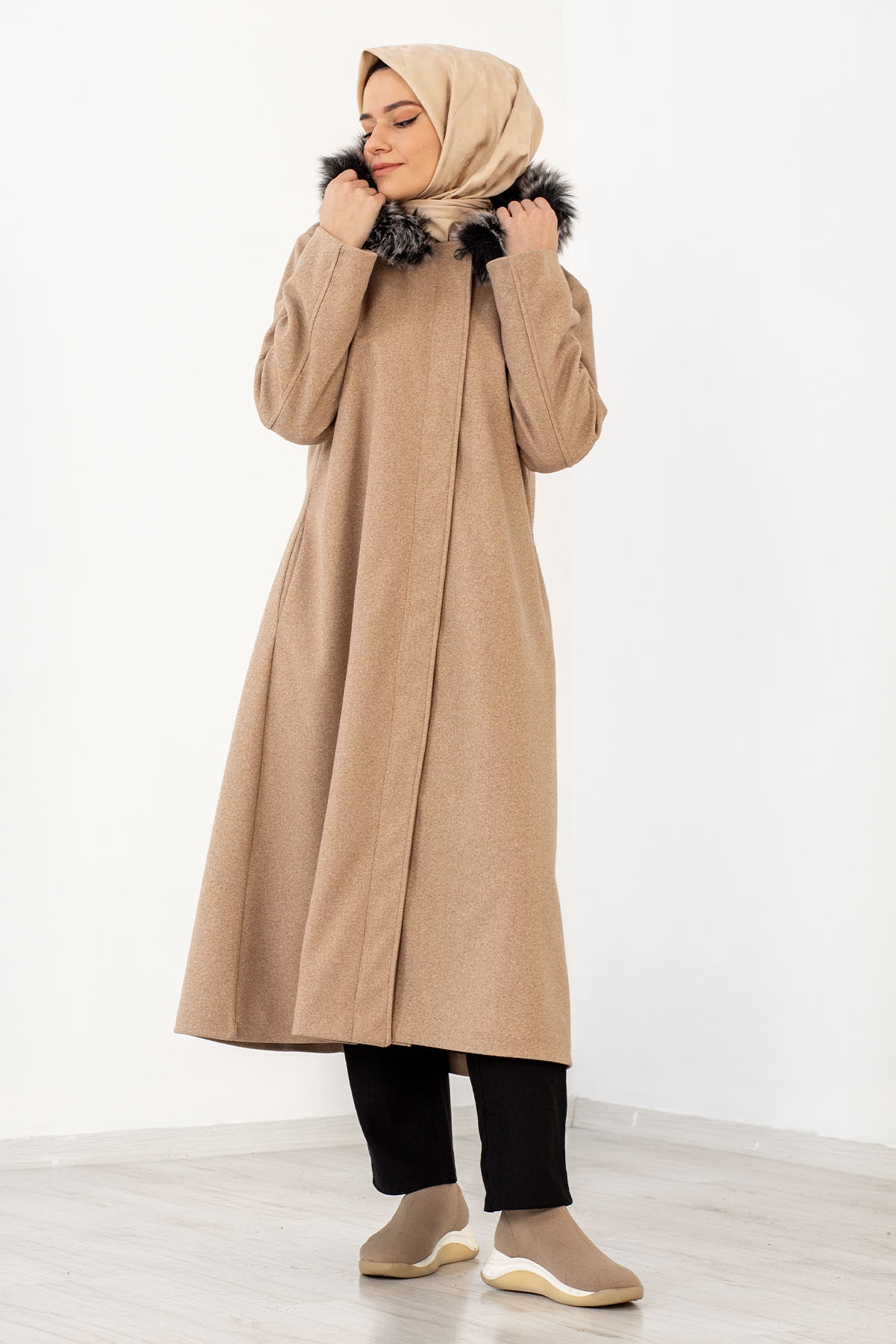 9150 Kapş Kaşe Kaban 44-52 - Camel - 2