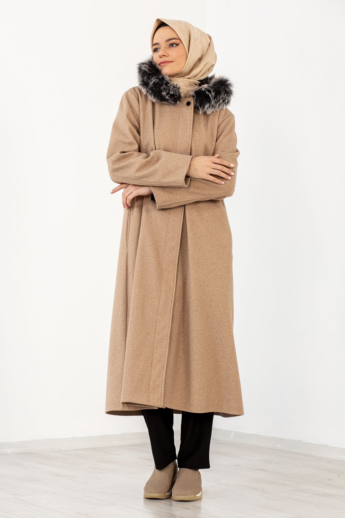 9150 Kapş Kaşe Kaban 44-52 - Camel - 3