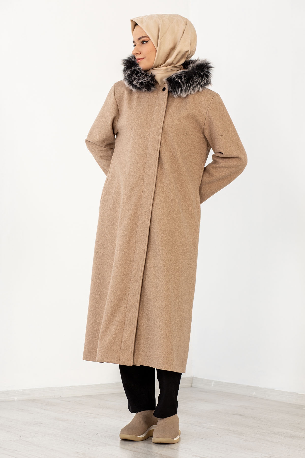 9150 Kapş Kaşe Kaban 44-52 - Camel - 4