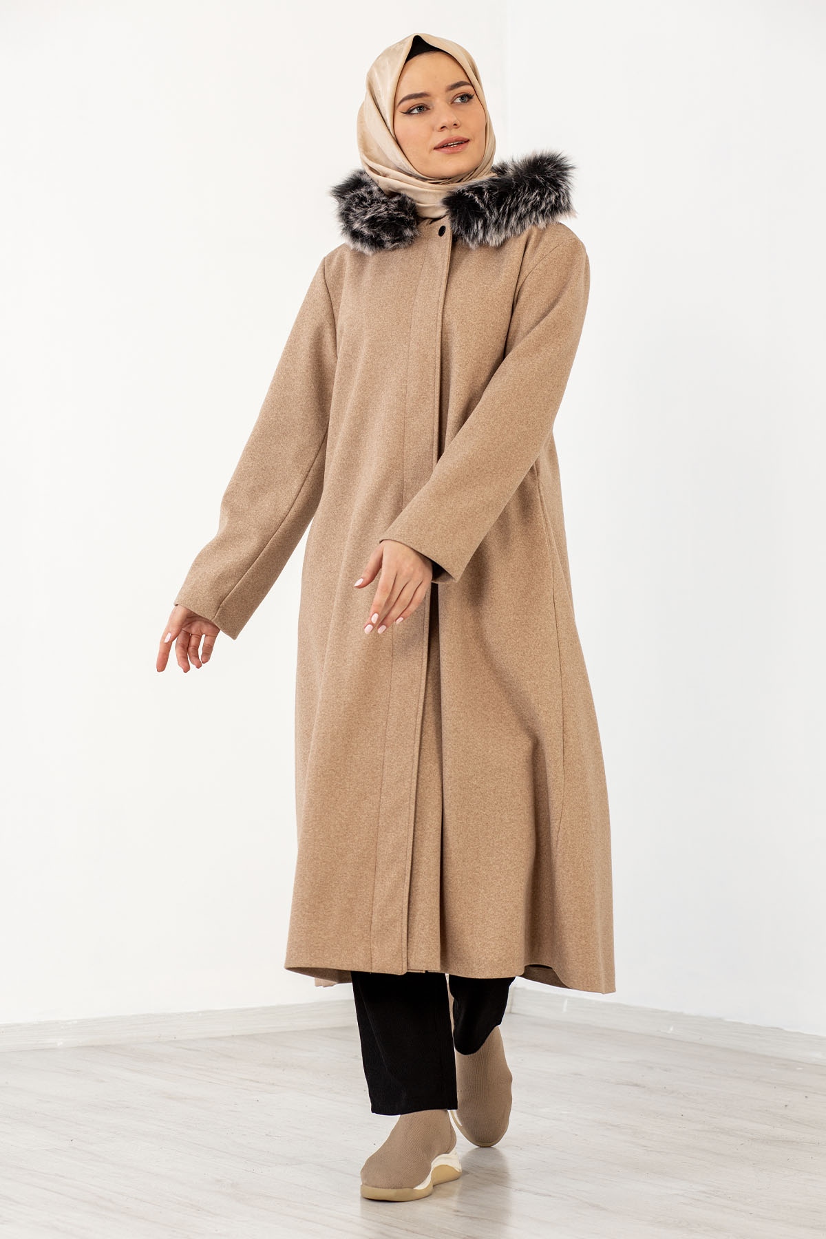 9150 Kapş Kaşe Kaban 44-52 - Camel - 5