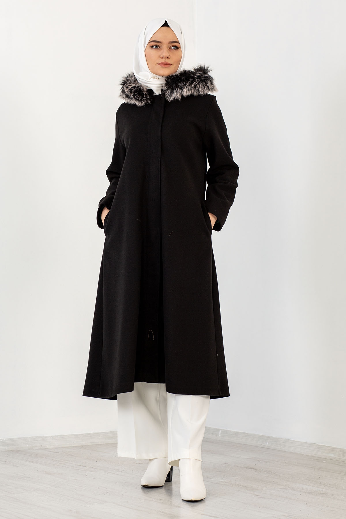 9150 Kapş Kaşe Kaban 44-52 - Siyah - 1