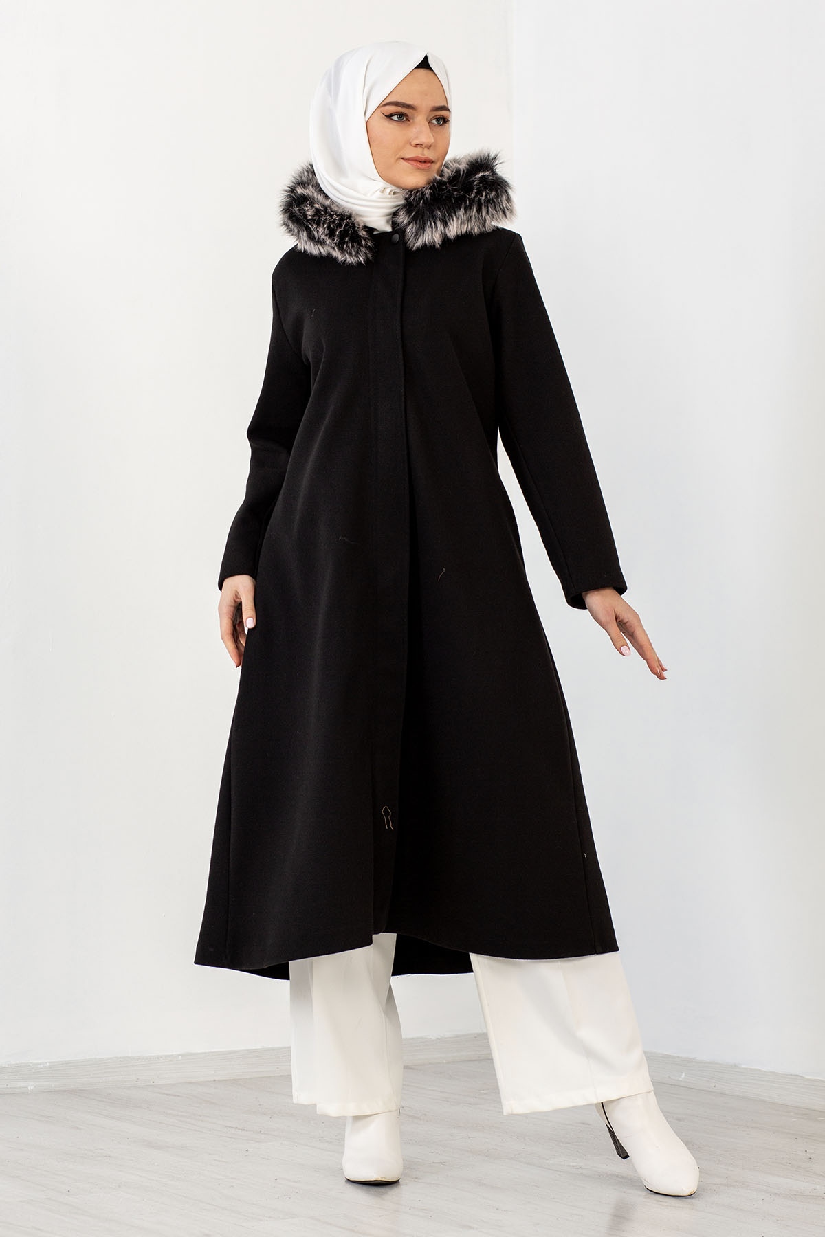 9150 Kapş Kaşe Kaban 44-52 - Siyah - 3