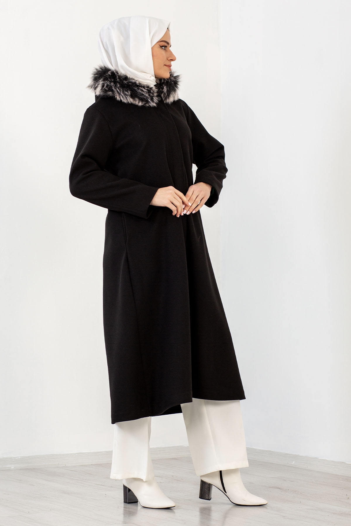 9150 Kapş Kaşe Kaban 44-52 - Siyah - 4