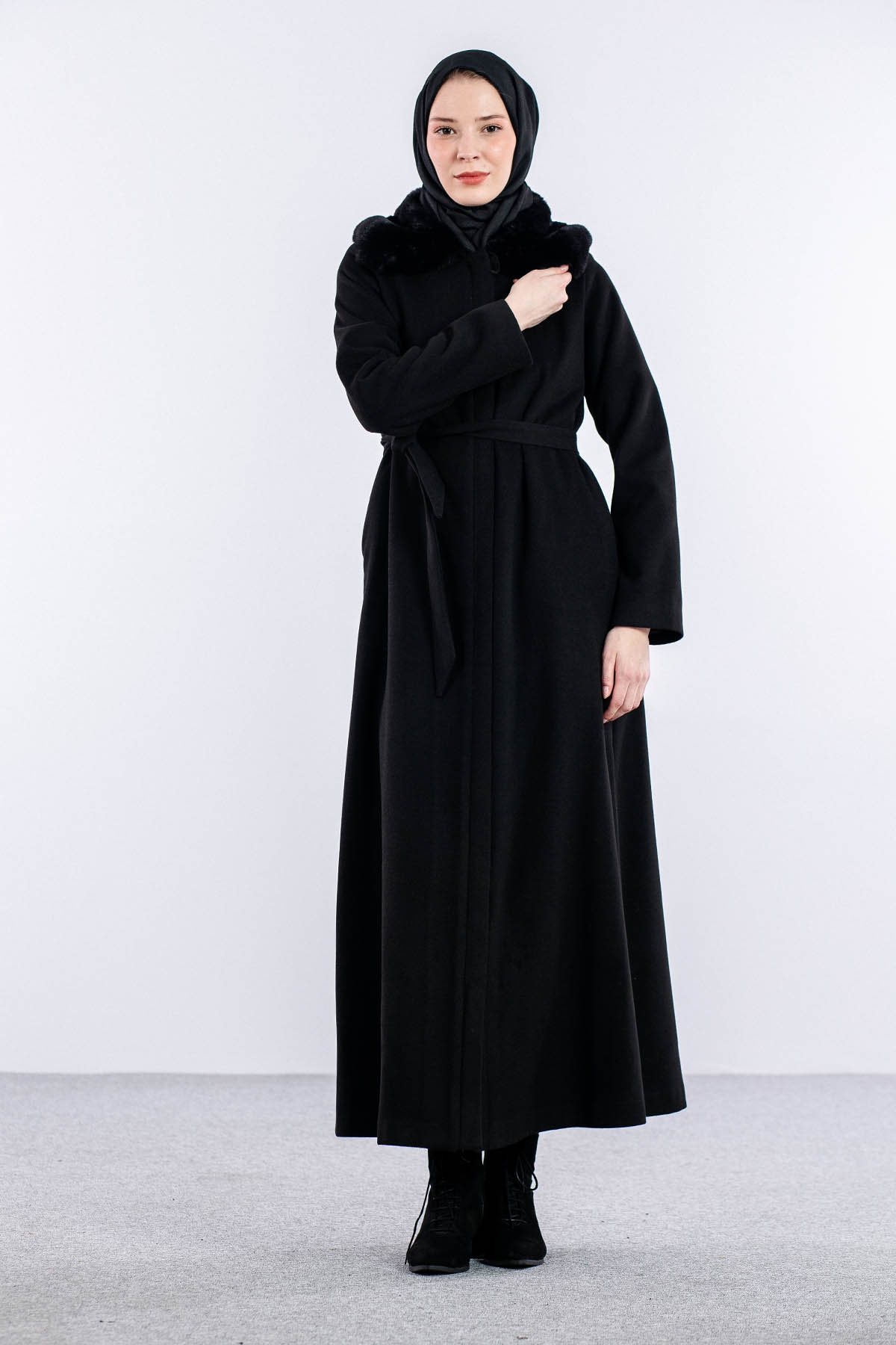 9158 Nişantaşi Kaşe Manto 1-6 - Siyah - 1