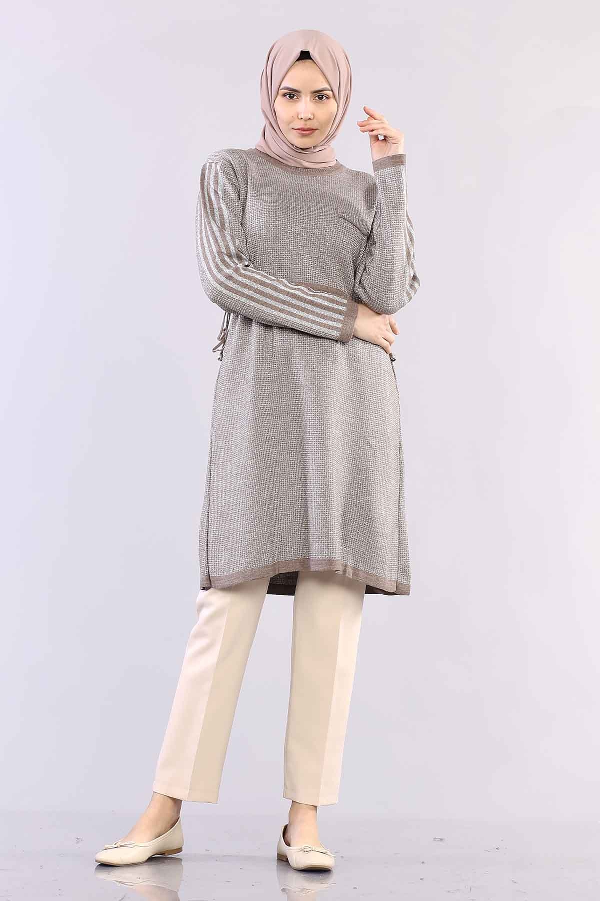 9243 Simli Tunik Tek - Kahve - 1