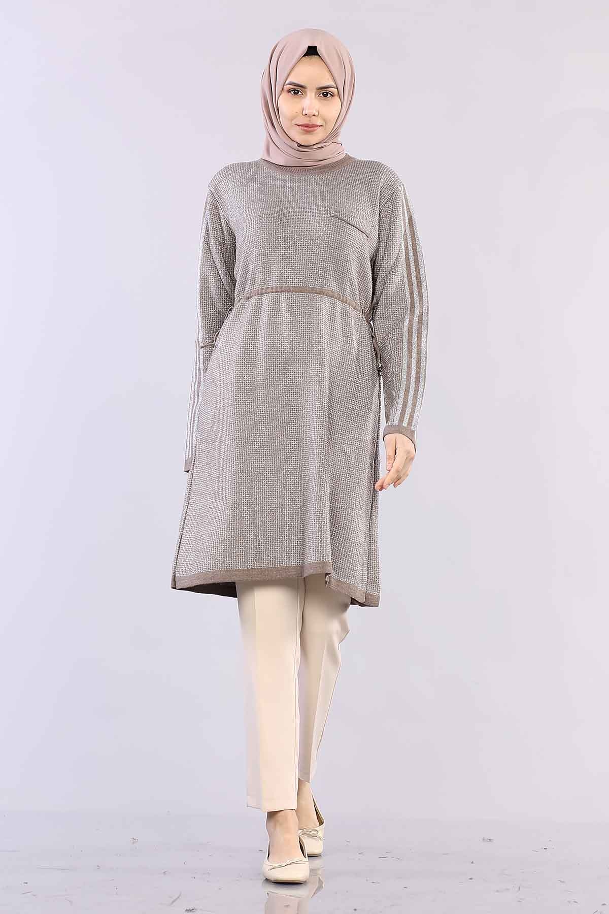 9243 Simli Tunik Tek - Kahve - 2