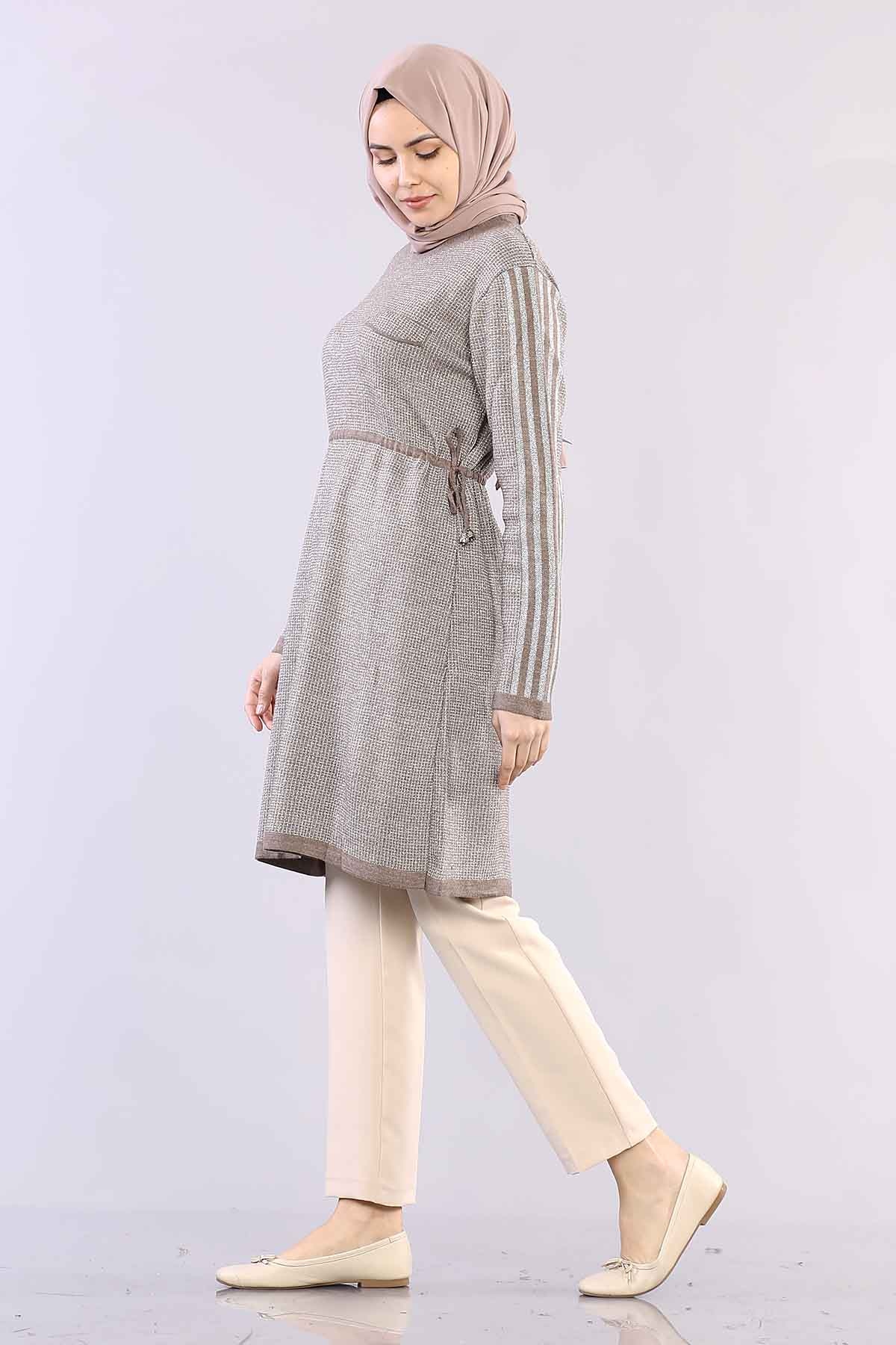 9243 Simli Tunik Tek - Kahve - 3