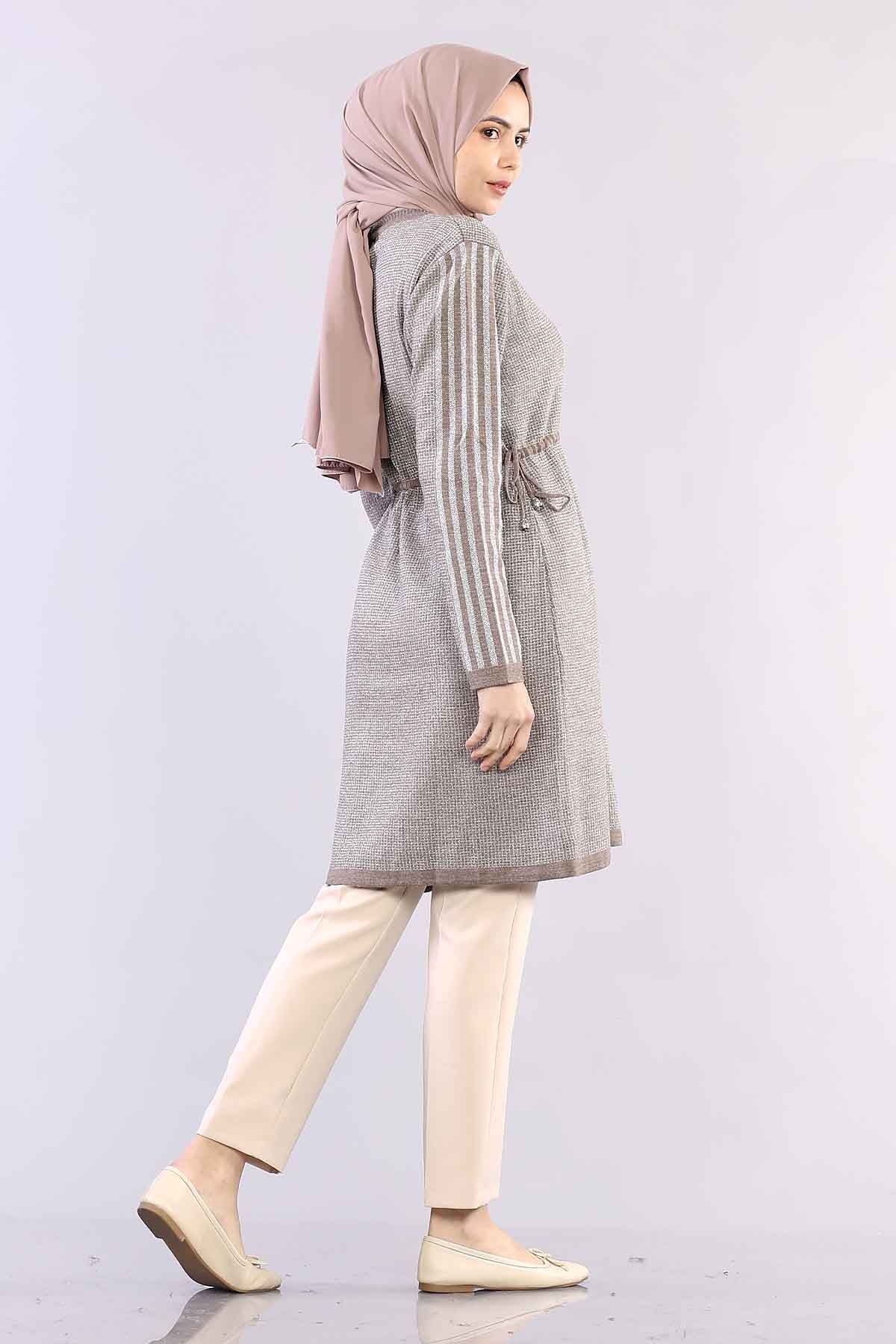 9243 Simli Tunik Tek - Kahve - 4