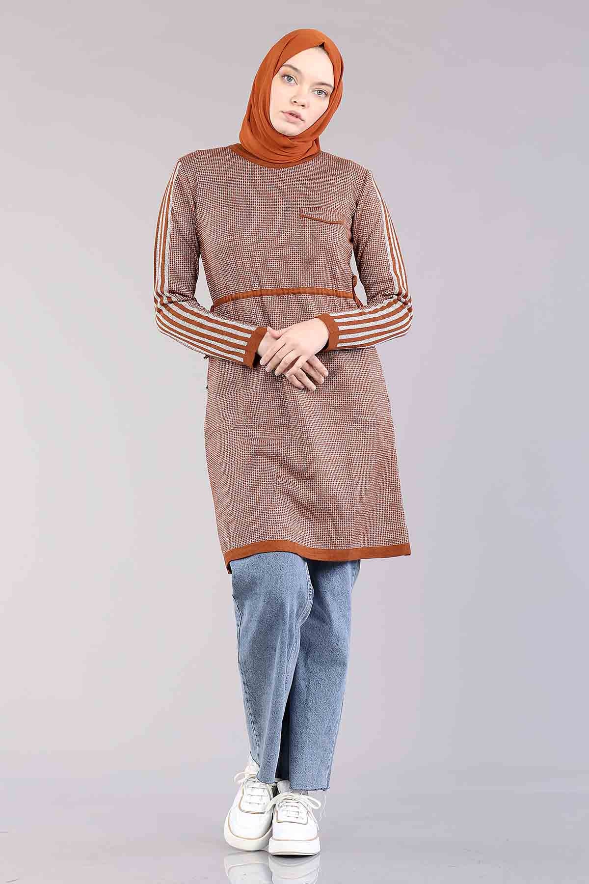 9243 Simli Tunik Tek - Kiremit - 2