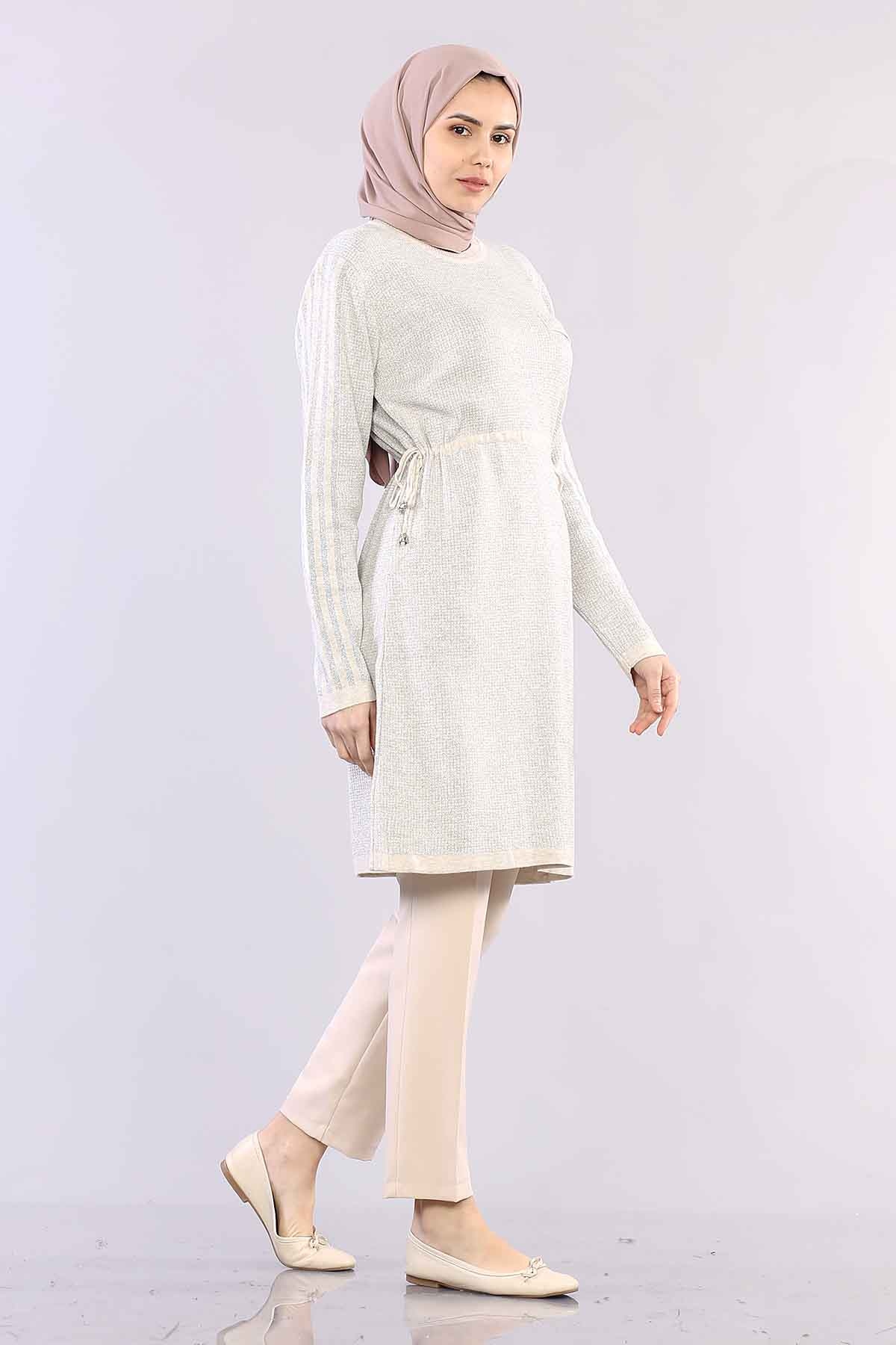 9243 Simli Tunik Tek - Krem - 2