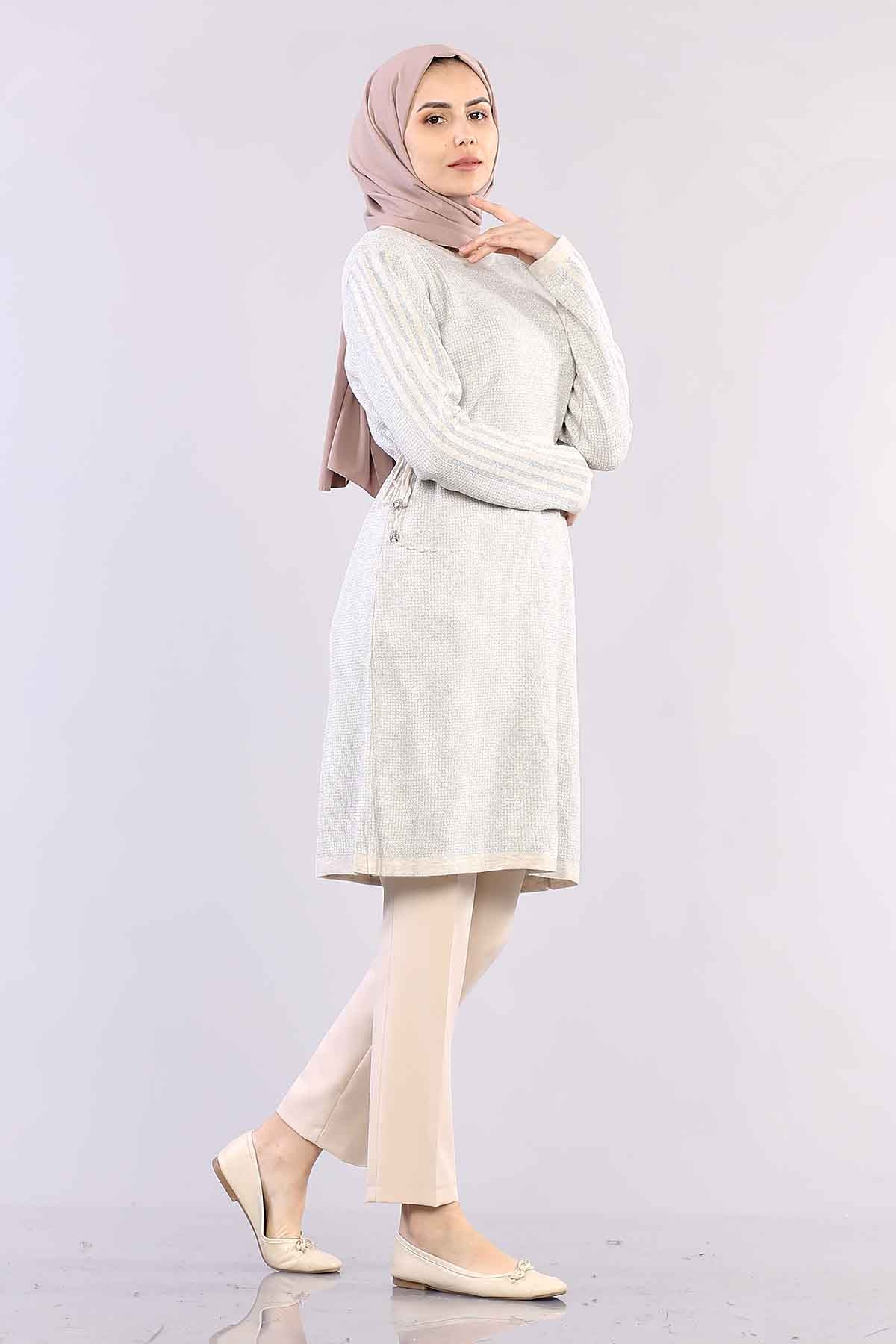9243 Simli Tunik Tek - Krem - 3