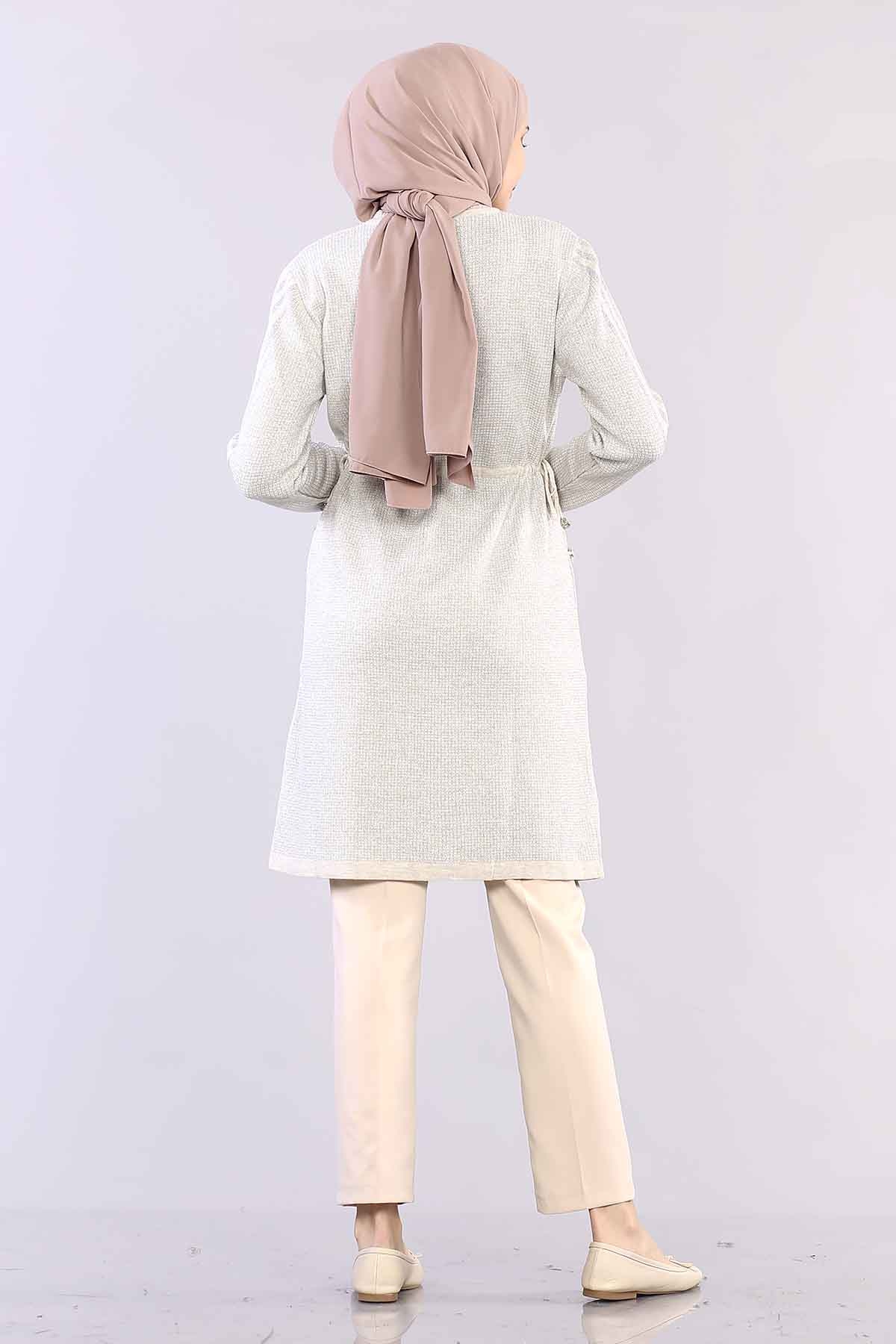 9243 Simli Tunik Tek - Krem - 4