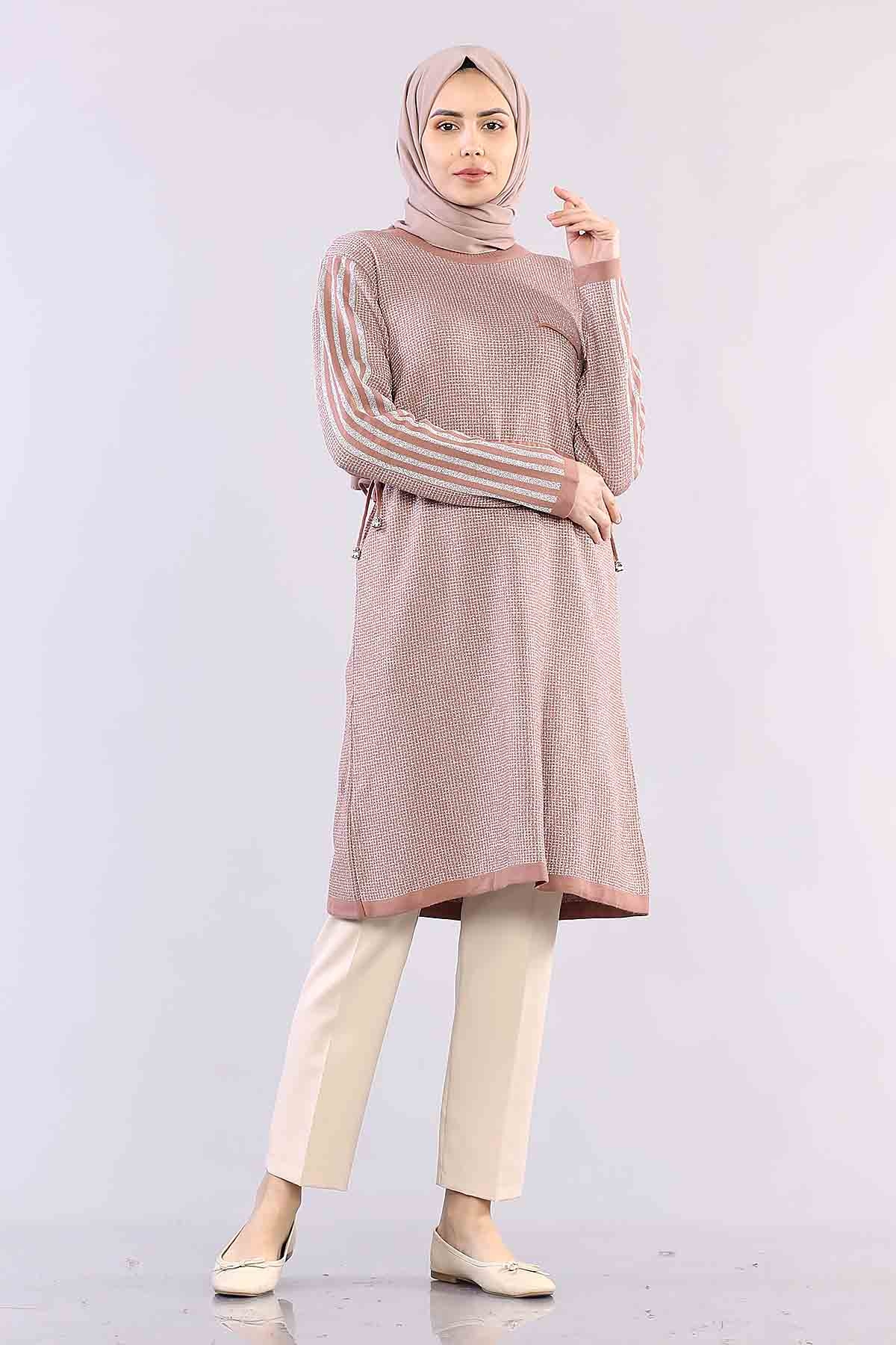 9243 Simli Tunik Tek - Pudra - 1