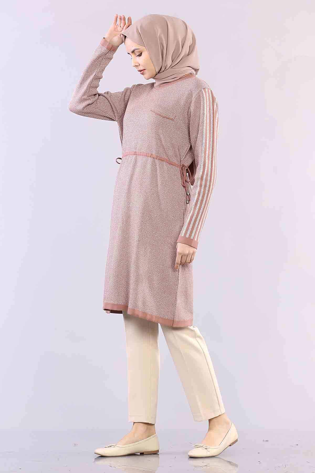 9243 Simli Tunik Tek - Pudra - 2