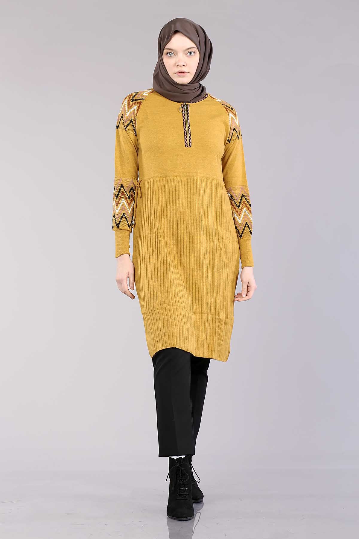 9245 örme Tunik Tek - Sari - 1