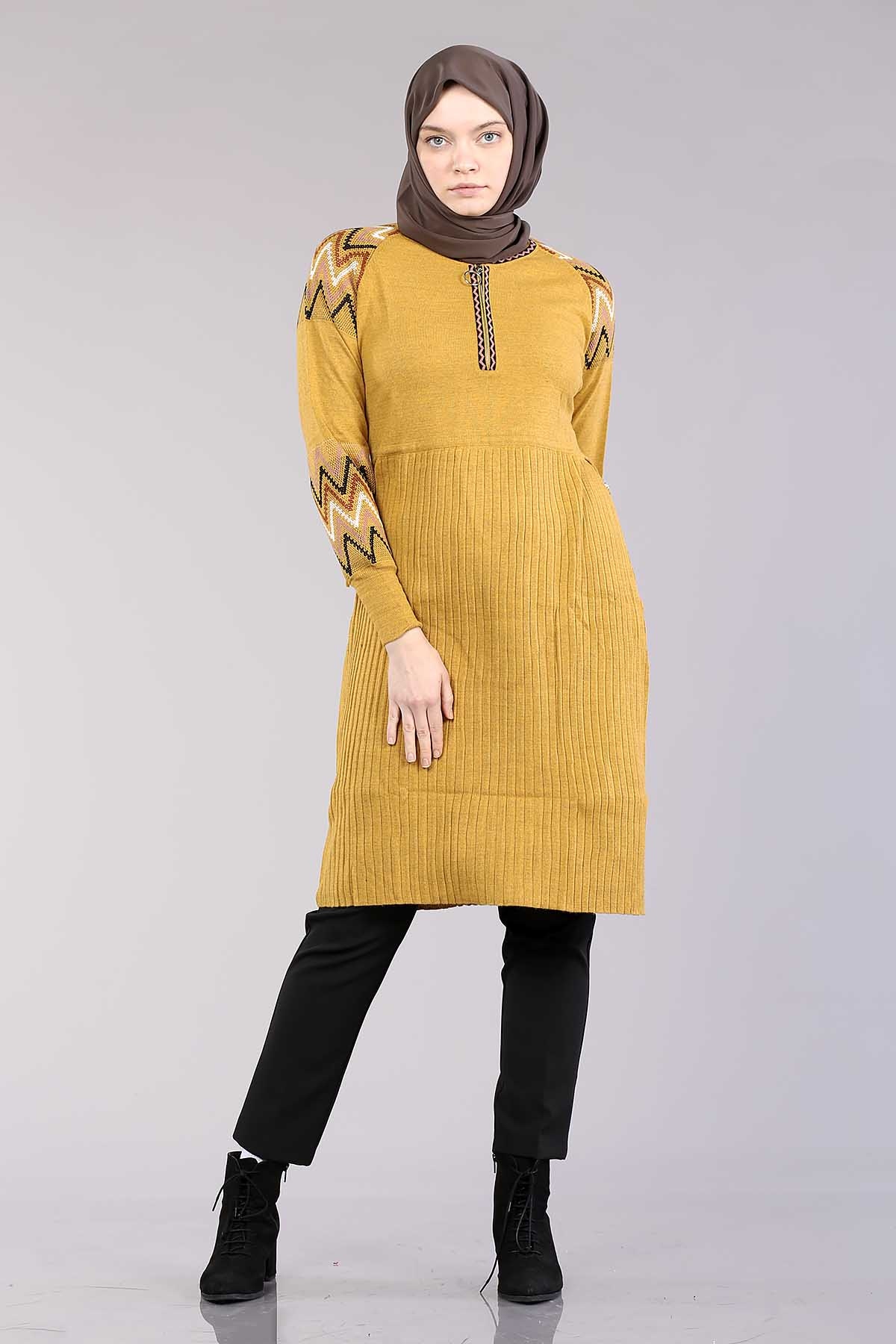 9245 örme Tunik Tek - Sari - 2