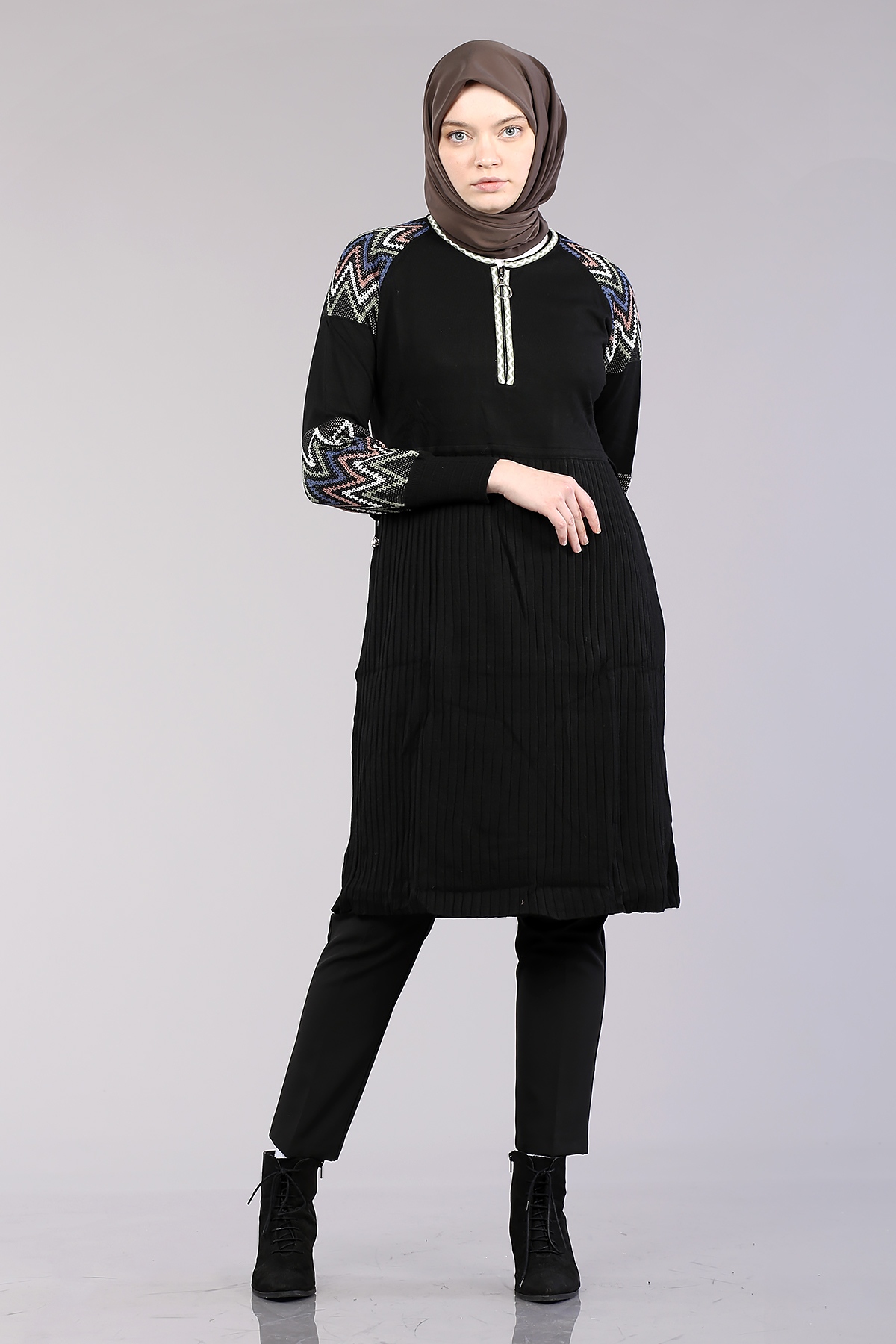 9245 örme Tunik Tek - Siyah - 1