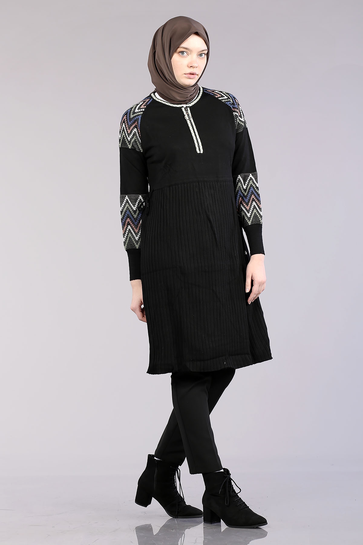 9245 örme Tunik Tek - Siyah - 3