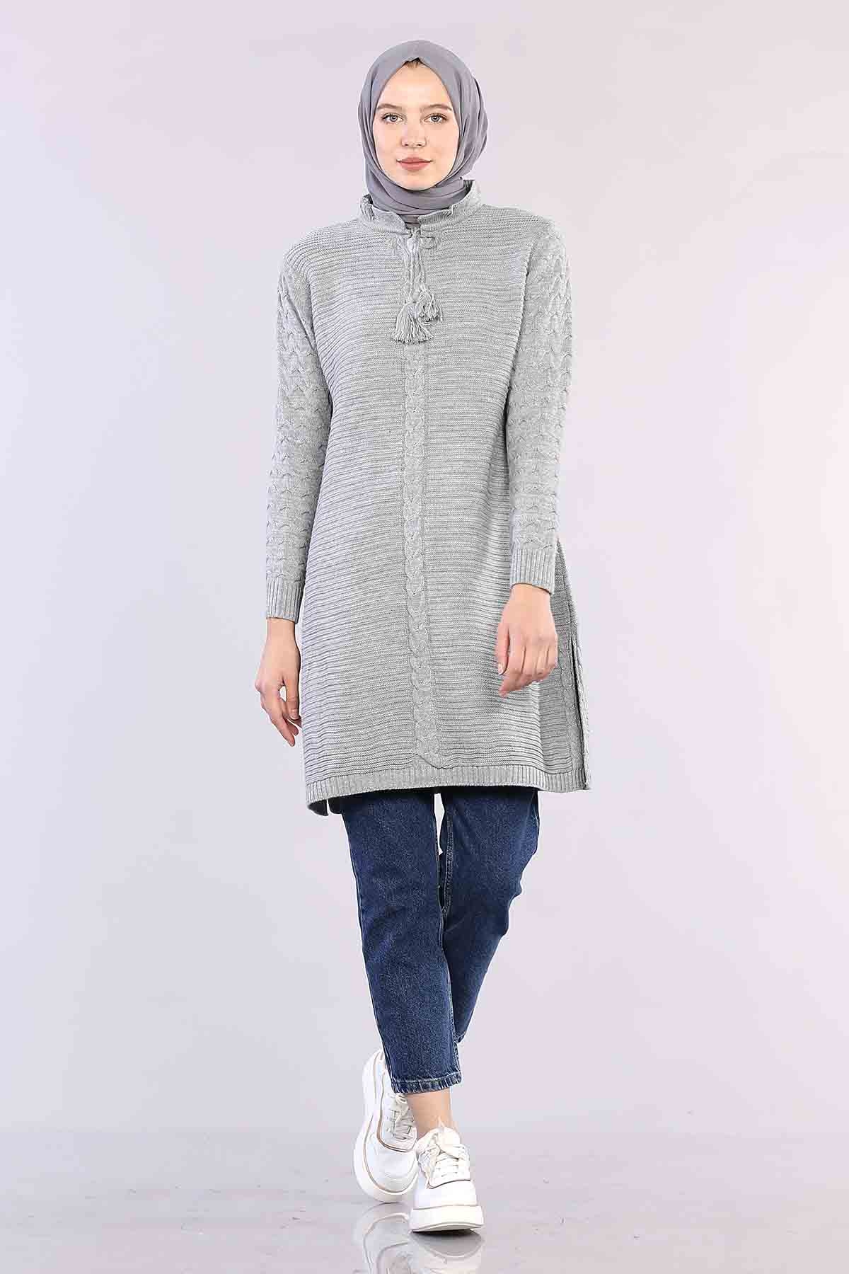 9289 örme Tunik Tek Simli - Gri - 1