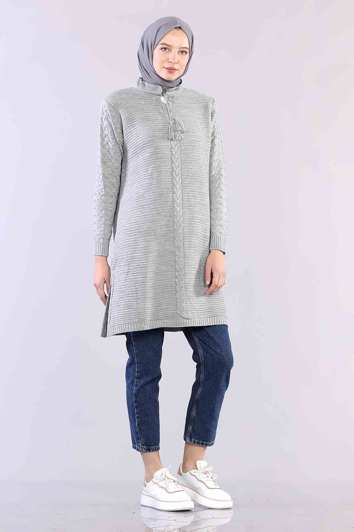 9289 örme Tunik Tek Simli - Gri - 2