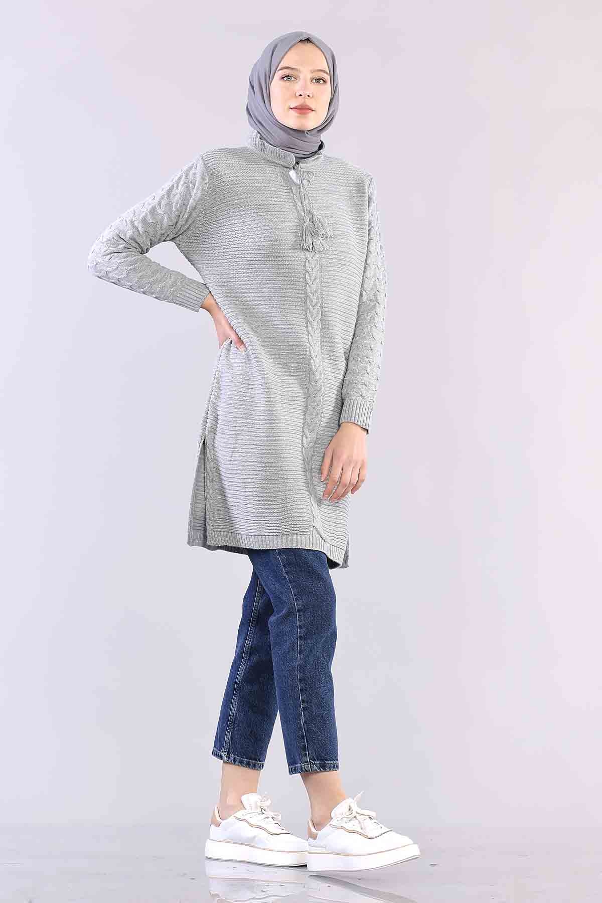 9289 örme Tunik Tek Simli - Gri - 3