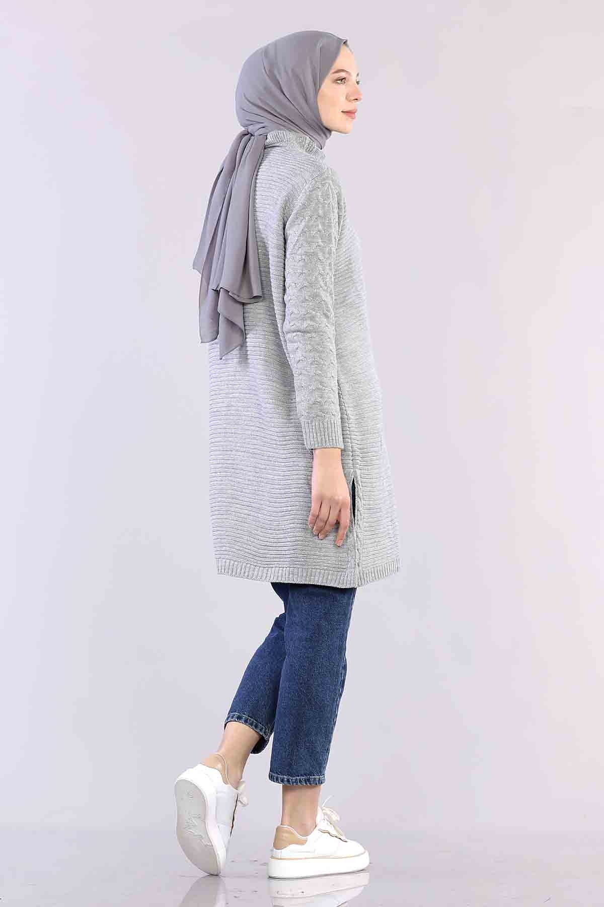 9289 örme Tunik Tek Simli - Gri - 4