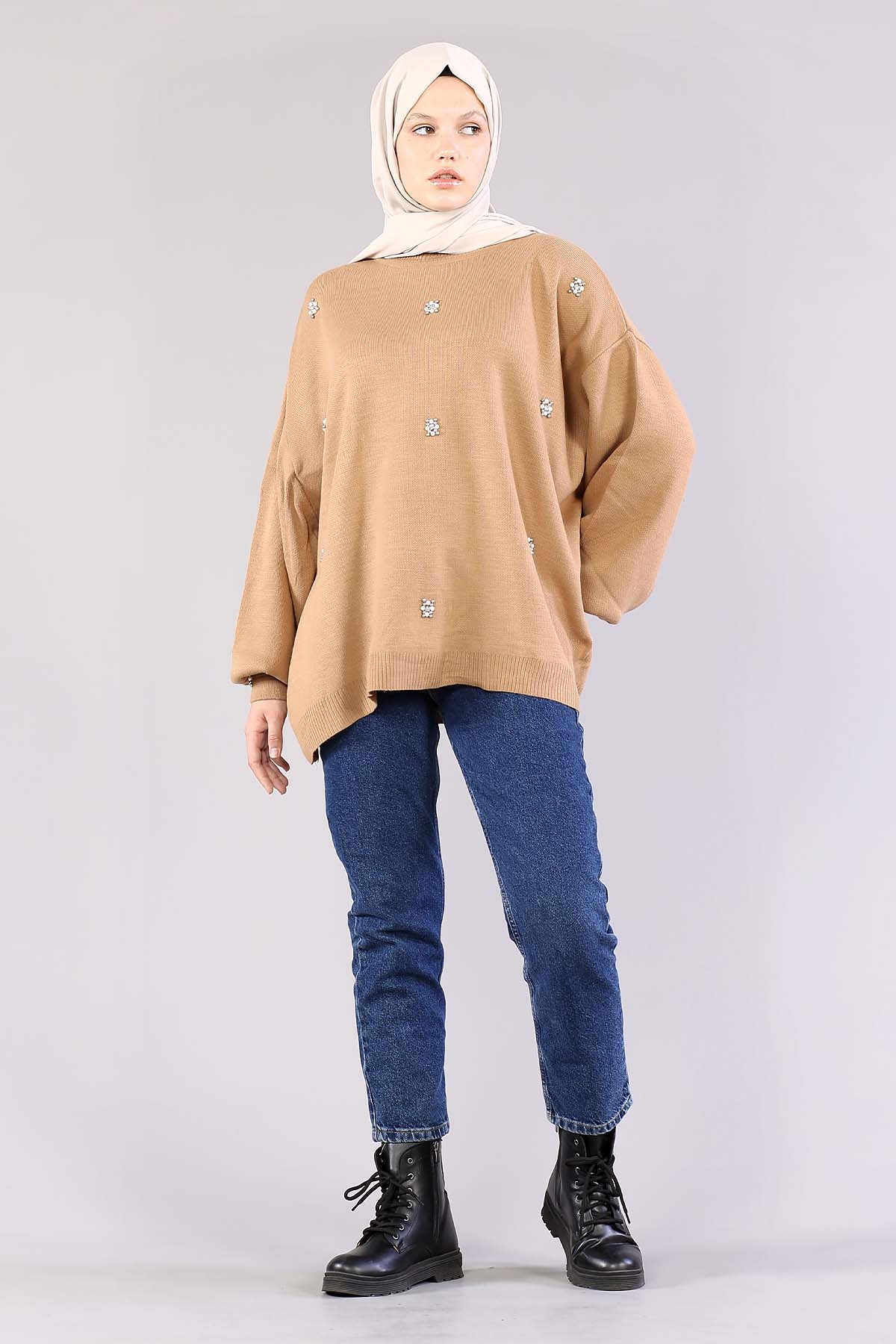 9433 Triko Tunik Tek - Camel - 1