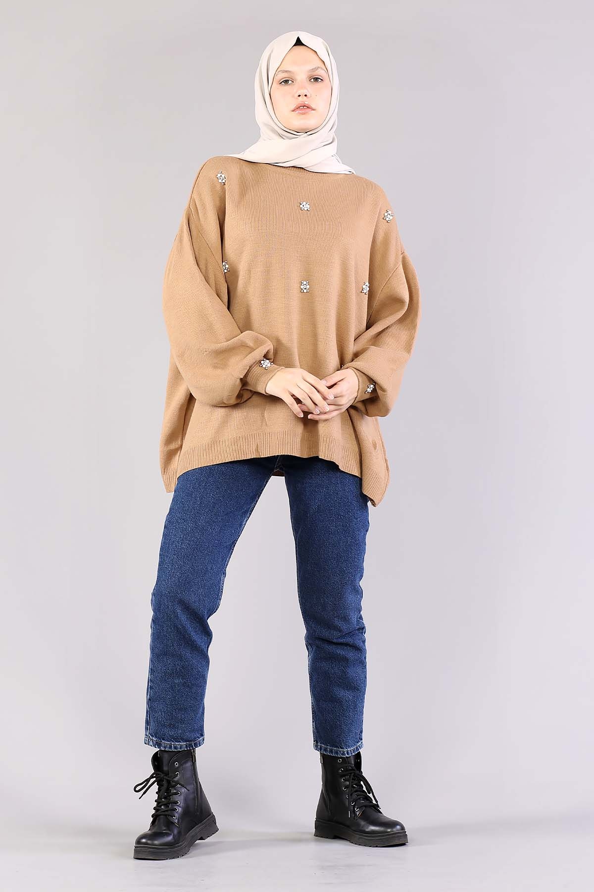 9433 Triko Tunik Tek - Camel - 2