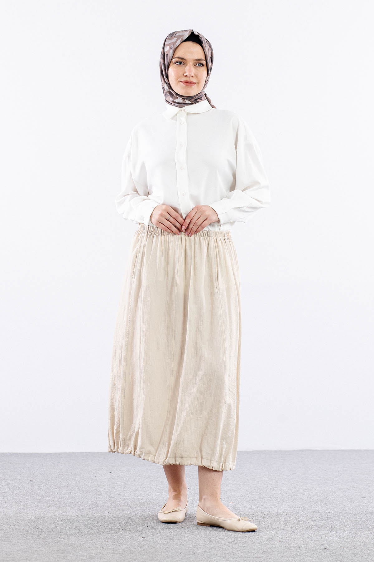 9483-00 Etek 36-42 Eteği Büzgü - Bej - 1