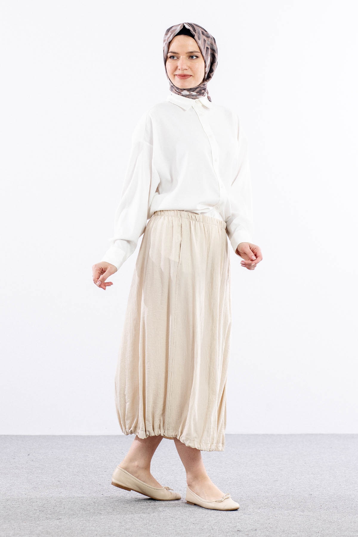 9483-00 Etek 36-42 Eteği Büzgü - Bej - 4