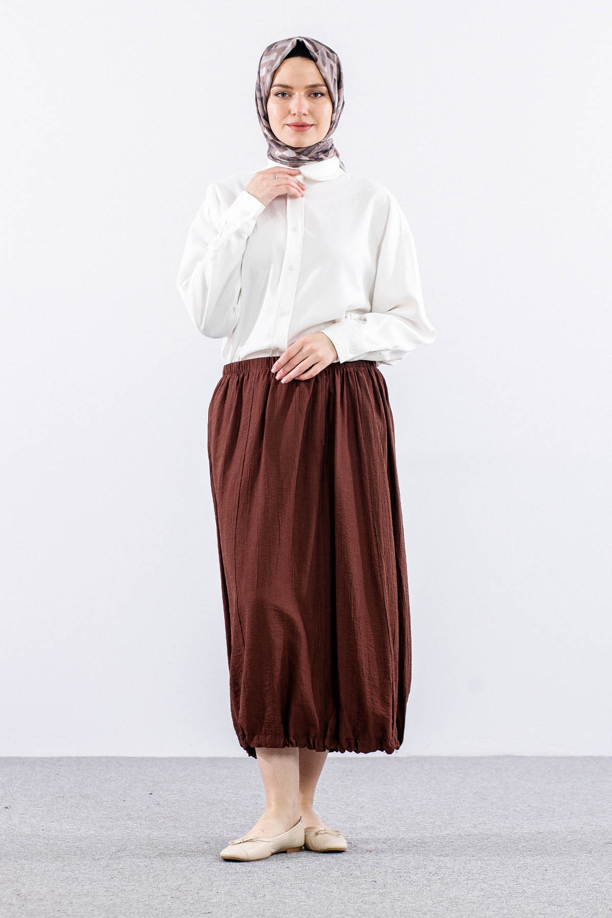 9483-00 Etek 36-42 Eteği Büzgü - Kahve - 1