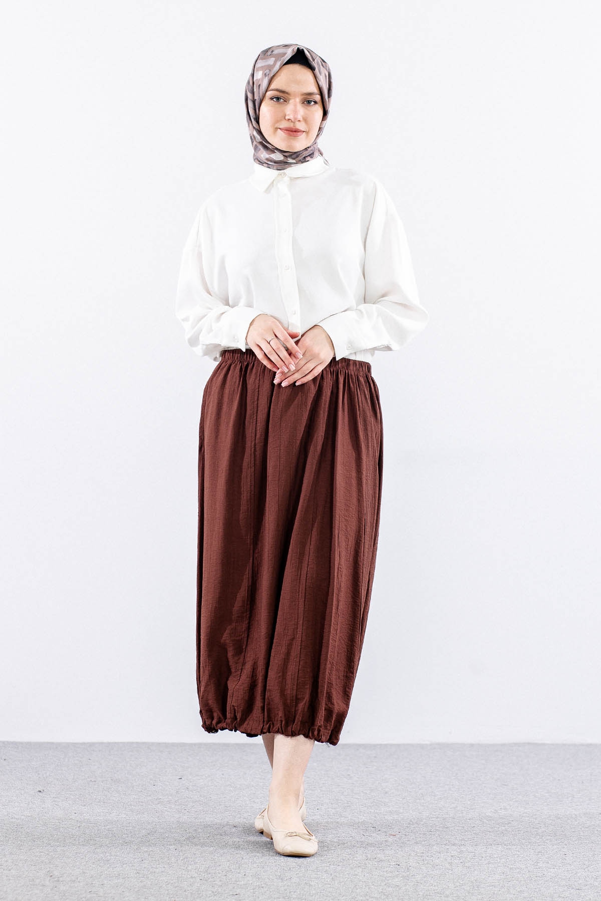 9483-00 Etek 36-42 Eteği Büzgü - Kahve - 2