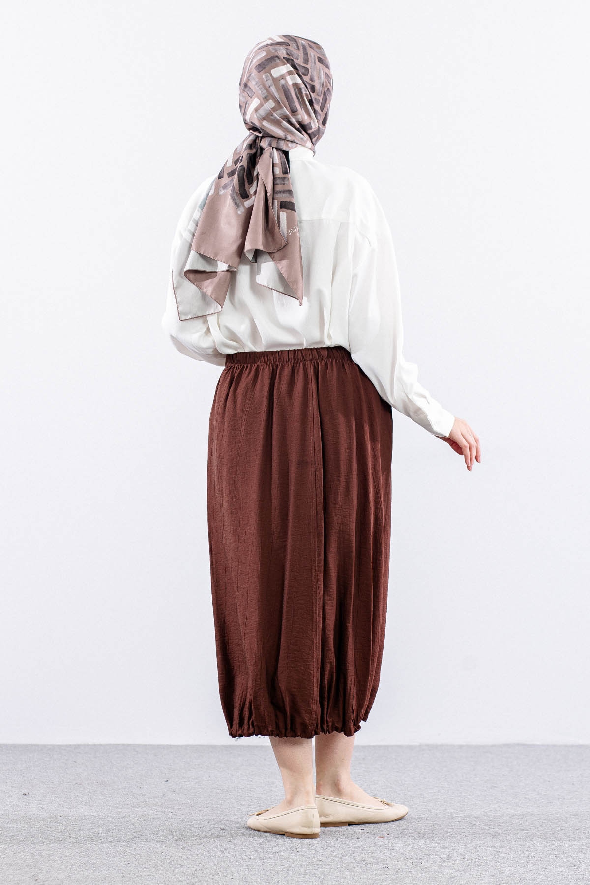 9483-00 Etek 36-42 Eteği Büzgü - Kahve - 4
