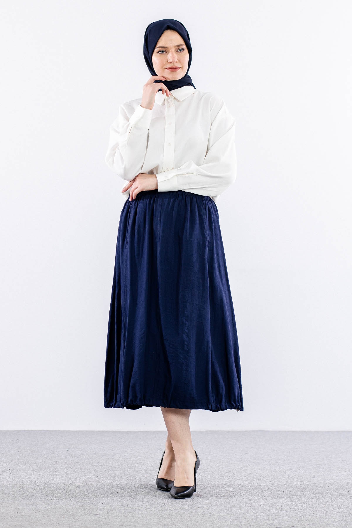 9483-00 Etek 36-42 Eteği Büzgü - Lacivert - 1