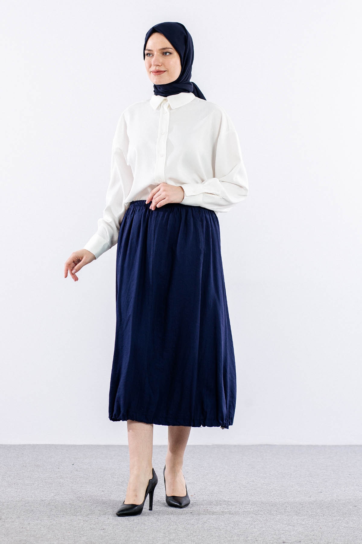 9483-00 Etek 36-42 Eteği Büzgü - Lacivert - 2